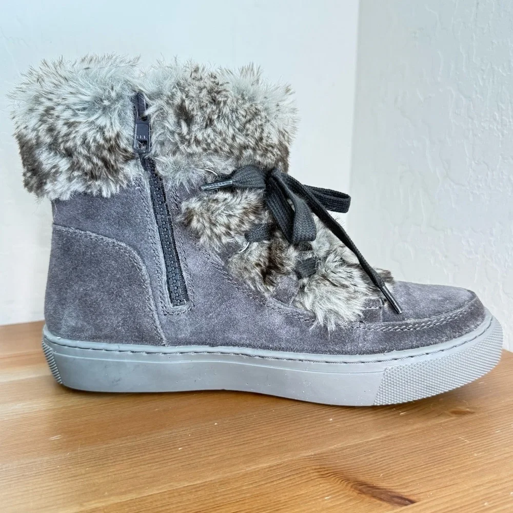COUGAR Dasha Furry Waterproof Pewter Suede Faux Fur Booties Women’s Size 6